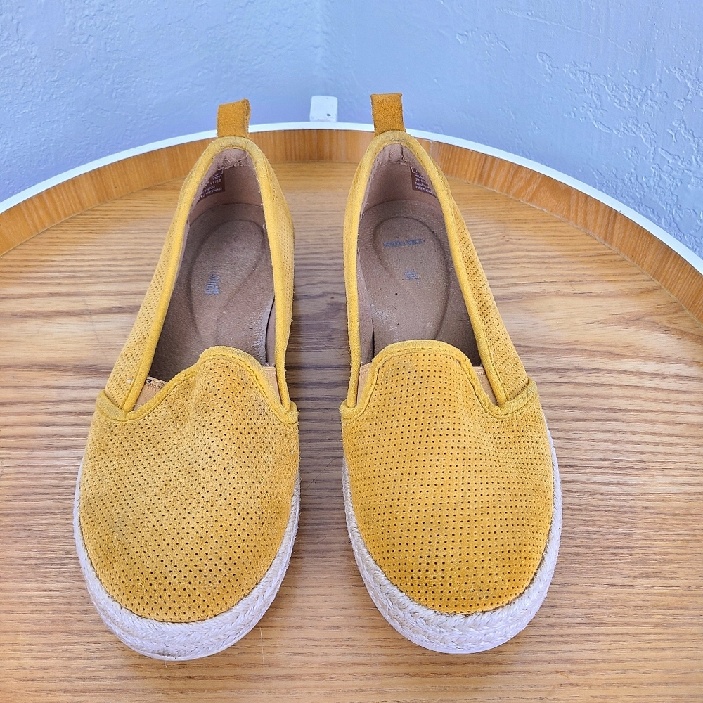 Clark's Azella Yellow Perforated Suede Espadrille Sneakers - Picture 4 of 10